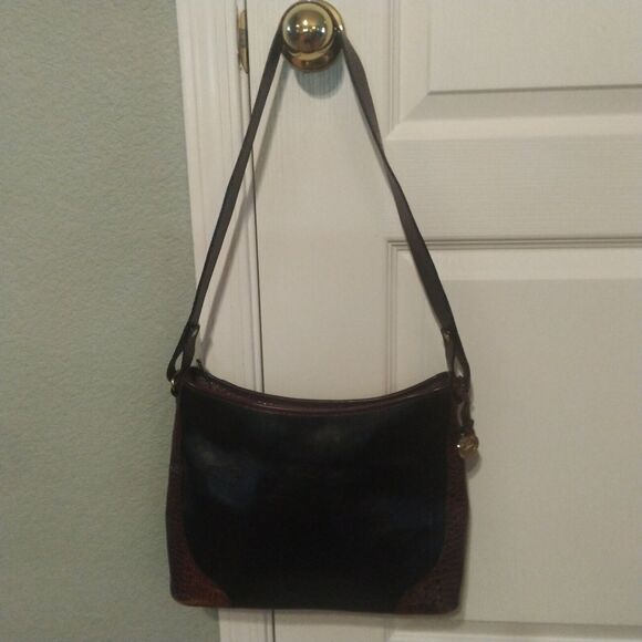 Vintage Brahmin Purse Pecan Croc Black Leather Combo Shoulder Handbag - Picture 5 of 16
